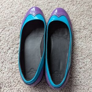 Dr Martens Ballet Flat wingtip 7UK worn turquoise and purple